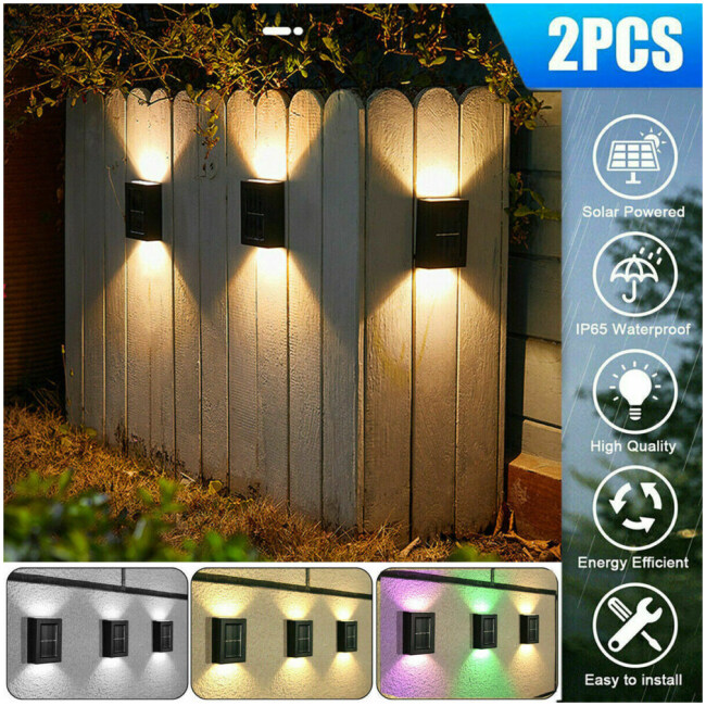 Outdoor Solar 2 LED Deck Lights Path Garden Patio Pathway Stairs Step Fence Lamp