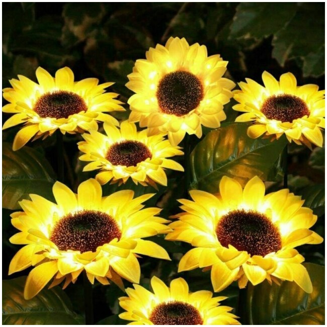 4 Pcs Solar 16-LED Sunflower Stake Lights Garden Landscape Yard Path Lamp Decor