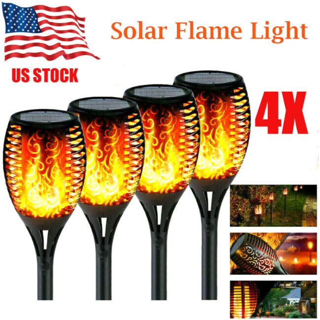 4PCS Outdoor 12 LED Solar Torch Flickering Flame Light Garden Waterproof Lamps