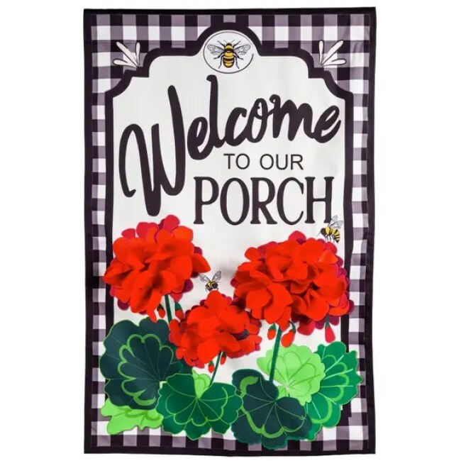 Welcome to Our Porch Geranium Garden Flag