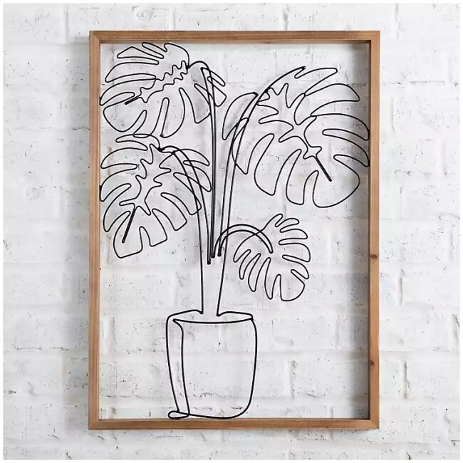 One Line Potted Palm Tree Outdoor Wall Plaque