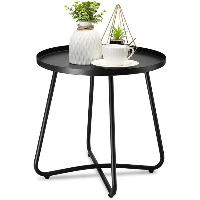 danpinera Outdoor Side Tables, Weather Resistant Steel Patio Side Table, Small Round Outdoor End Table Metal Side Table for Patio Yard Balcony