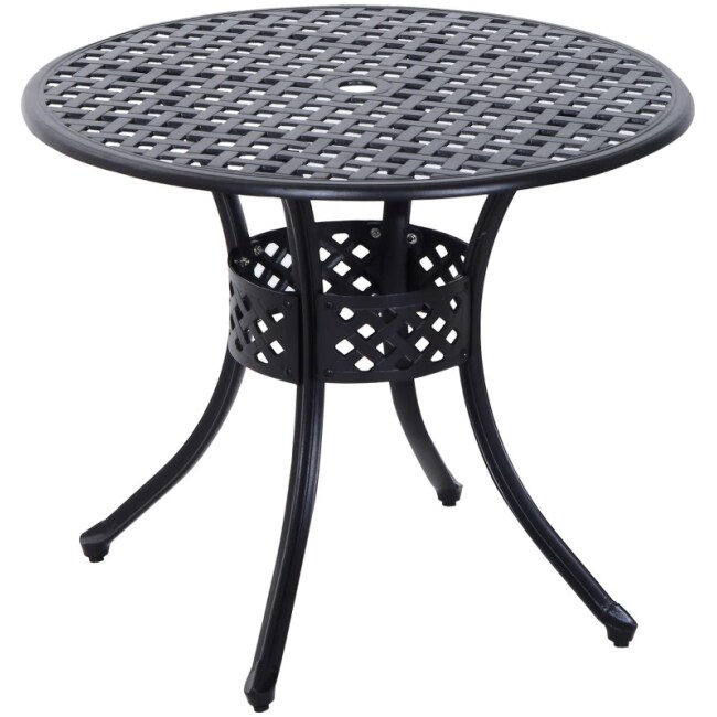 Outsunny 33" Patio Dining Table Round Cast Aluminium Outdoor Bistro Table with Umbrella Hole - Black