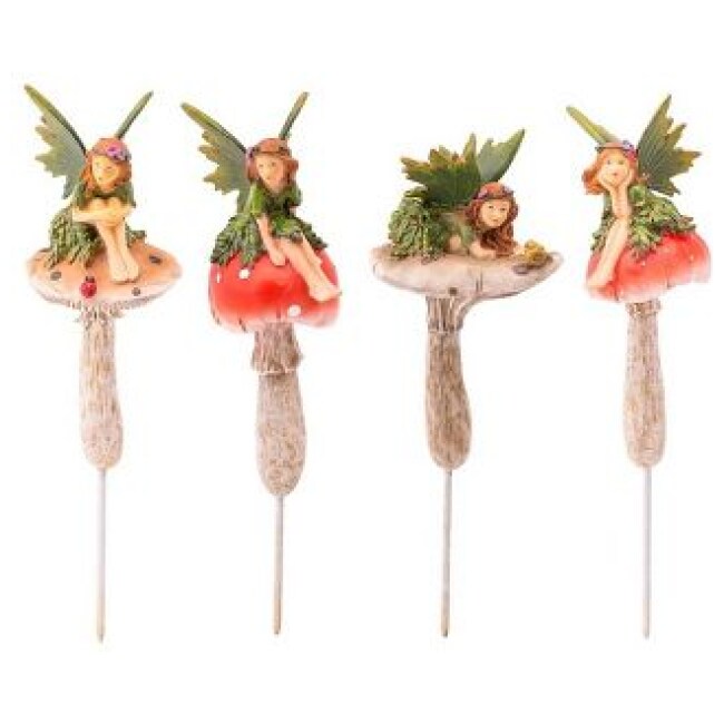 Wind & Weather Fairies On Mushrooms Garden Stakes, Set of 4