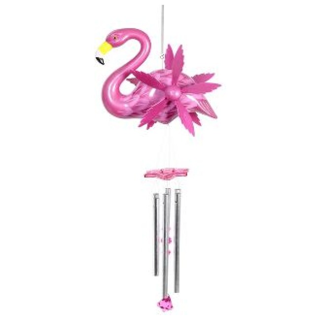 Metal Flamingo Spinning Wind Chime Pink - Exhart