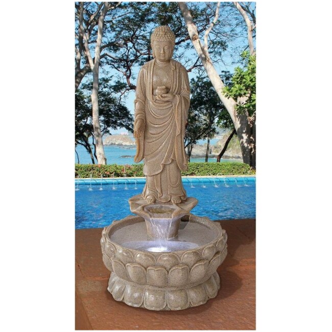 Earth Witness Buddha Illuminated Garden Fountain: Medium