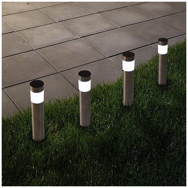 4 Solar Stainless Steel LED Pathway Lights Garden Yard Decor Flowerbeds 14 Inch