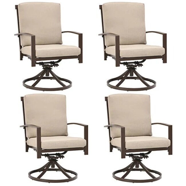 Gymax 4PCS Patio Swivel Chairs 360° Rotating Dining Chair Set w/ Beige Cushions