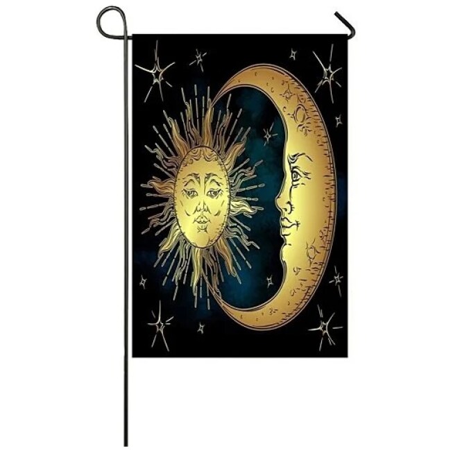 golden sun crescent moon and stars over blue black sky Outdoor Flag Home Party Garden Decor