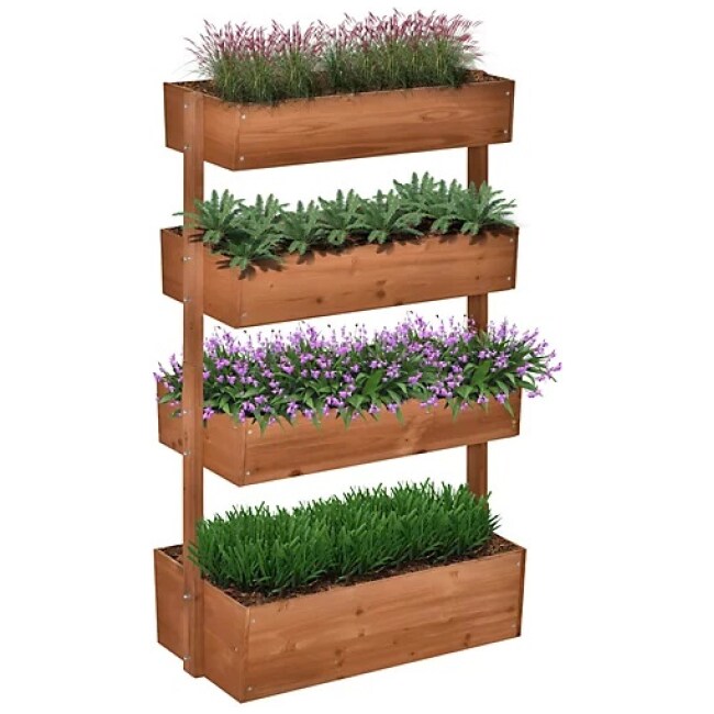 Outsunny 4-Tier Raised Garden Bed, Vertical Flower Pots Rack with Angle Adjustable Planter Boxes, Freestanding Elevated Wooden Plant Stand for Indoor Outdoor Use