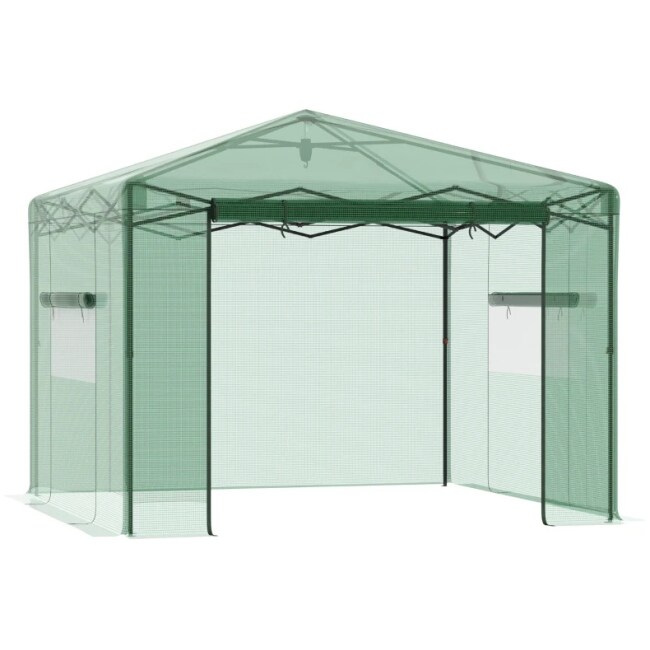 Outsunny 10' x 10' x 8' Portable Pop-up Walk-in Greenhouse with Roll-up Door & 2 Windows for Growing Flowers, Herbs, Vegetables