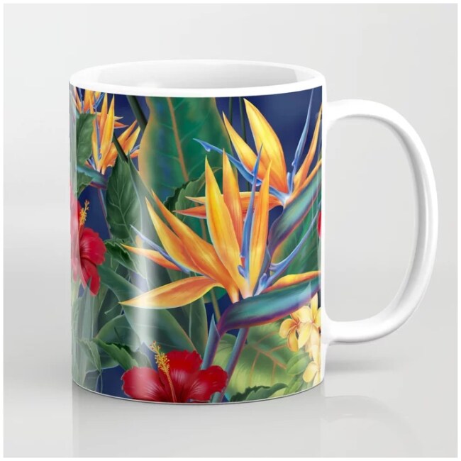 Tropical Paradise Hawaiian Floral Illustration Coffee Mug