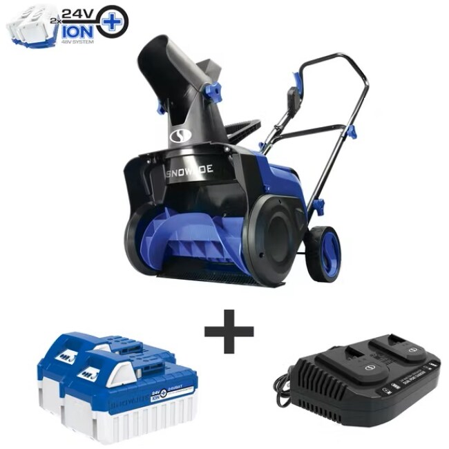 Snow Joe 24V-X2-SB15 48-Volt iON+ Cordless Snow Blower Kit | 15-Inch | W/ 2 x 4.0-Ah Batteries and Charger