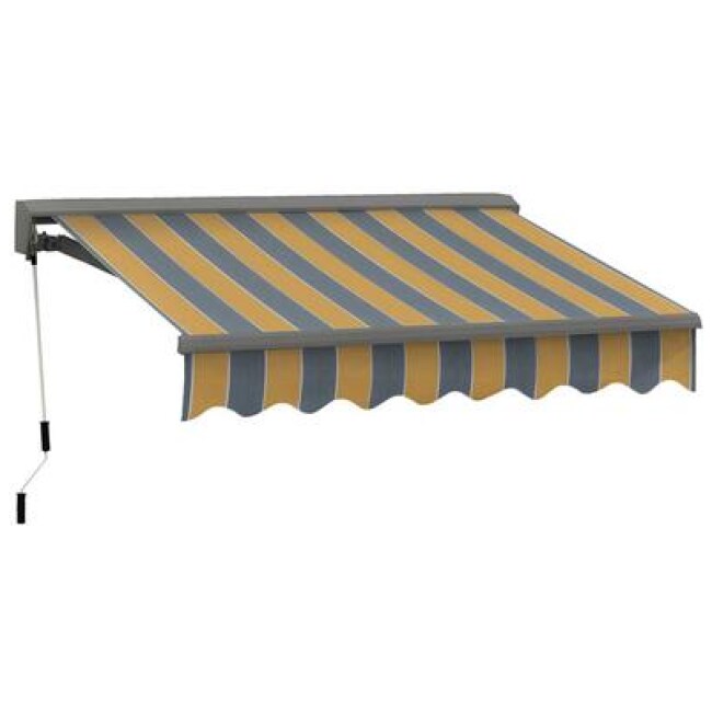 Classic Collection EA1008-A225H 10'X8' MOTORIZED Patio Retractable Awning PREMIUM Quality, 100% Acrylic UV Sun Shade Awning in Yellow and Gray Stripes Color