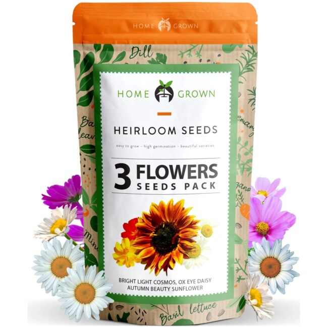 3 Flowers Seed Pack - Cosmos, Oxeye Daisy, and Autumn Beauty Sunflower