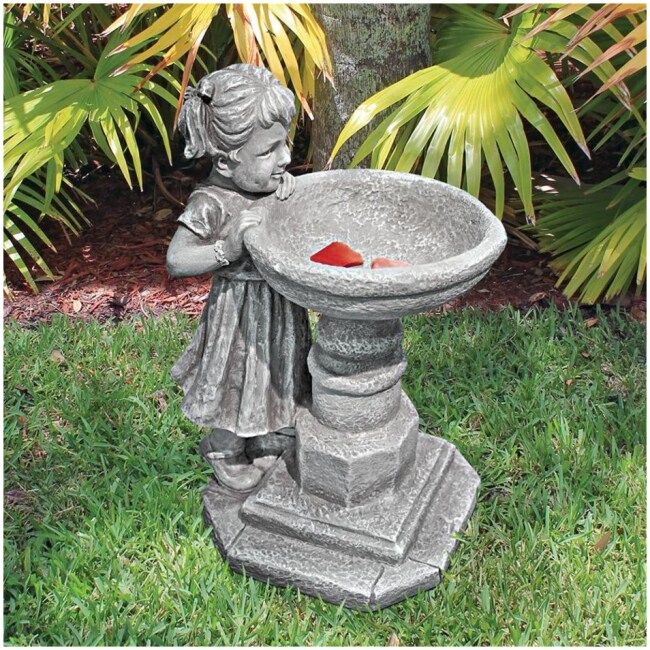 Georgina's Garden Gaze Child at Birdbath Statue