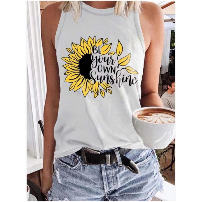 Printed Round Neck Casual Tank Shirt