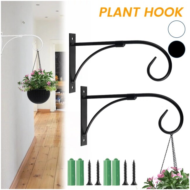 HOTBEST 2X Hanging Plant Bracket Garden Heavy Duty Metal Hanging Basket Brackets Plant Hanger Hook Wall Decor Outdoor Decorative Bird Feeders Planters Lanterns