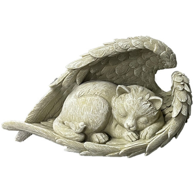 hirigin Sleeping Animal Figurine Dog Cat in Angel Wing Statue Memorial Stones