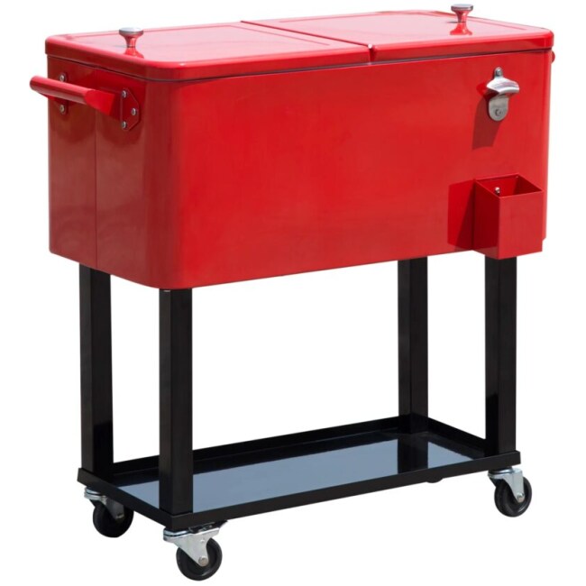 Outsunny 80 QT Rolling Ice Chest Portable Patio Party Drink Cooler Cart - Red