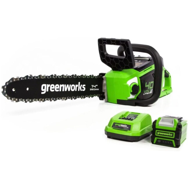 Greenworks 40V 14-inch Brushless Chainsaw With 2.5 Ah Battery and Charger, 2012802