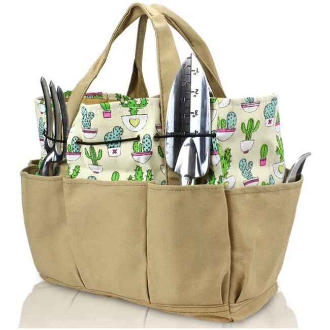 Garden Tool Tote Bag for Women -Garden Bags for Tools Garden Caddy Canvas Gardening Tool Organizer with Deep Pockets for Gardener Tools Storage, Heavy Duty Cloth, Excellent Gift for Family Friends