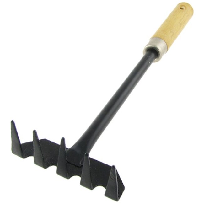 Unique Bargains 13" Length Nonslip Wood Handle Metal Hand Garden Tool Bow Rake