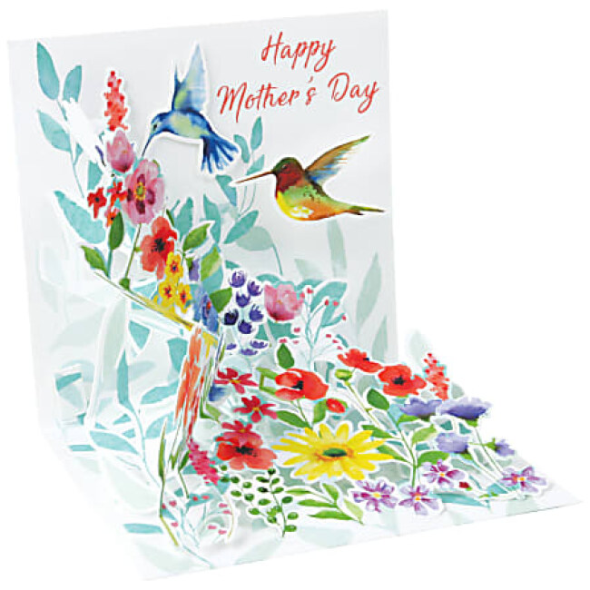 Up With Paper Mother's Day Pop-Up Greeting Card With Envelope, 5-1/4" x 5-1/4", Hummingbirds Song